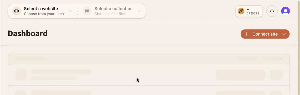 The Babika dashboard with the Connect site button in the top right